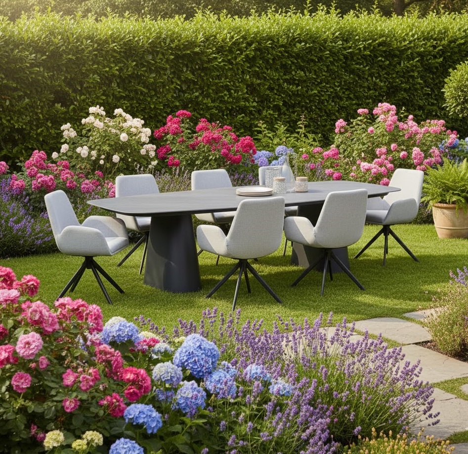 Acate dining (8) met Denver 320 x 120 cm tafel