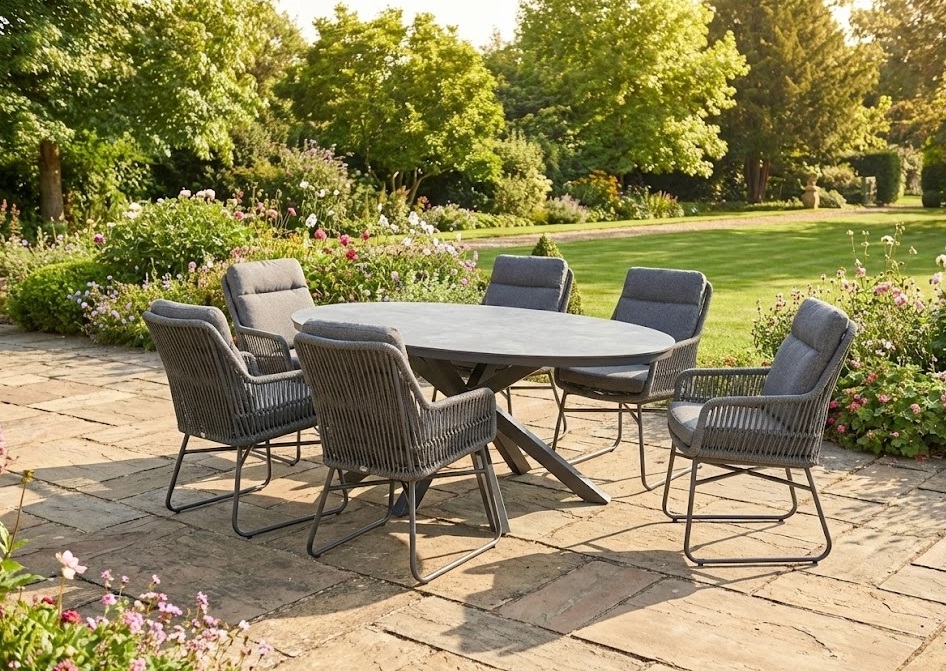 Iris (6) met Brescia 220 x 115 cm tafel