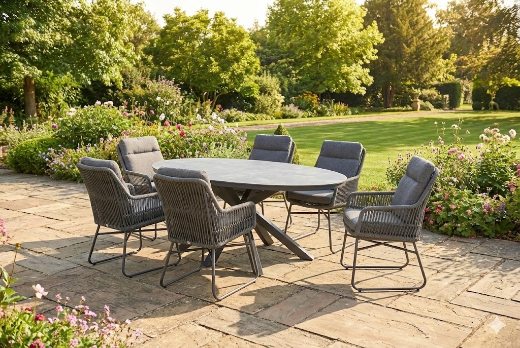 Iris (6) met Brescia 220 x 115 cm tafel