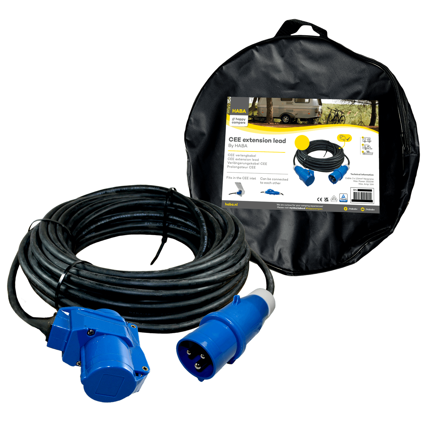 Neopreen CEE verlengkabel 10 mtr haakse koppeling