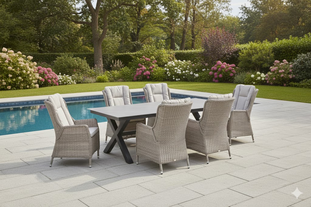 Osborne verstelbaar (6) met Marbella 240 x 100 cm tafel