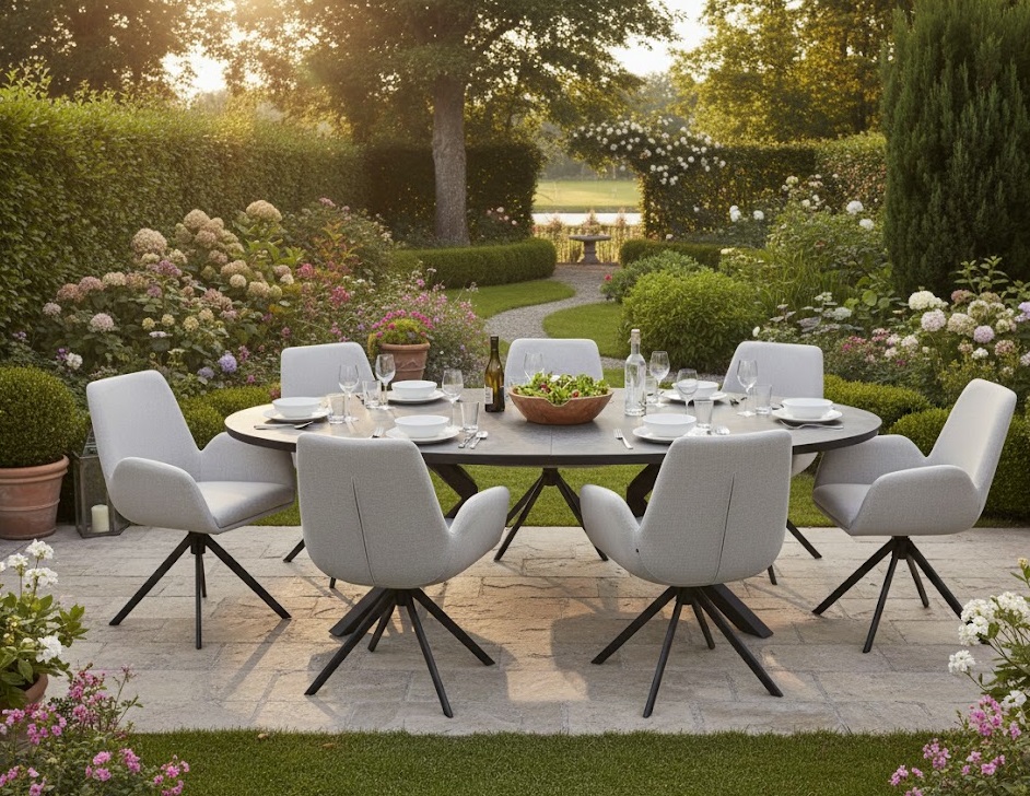 Set Acate draaistoel (6) met Brescia 220 x 115 cm tafel