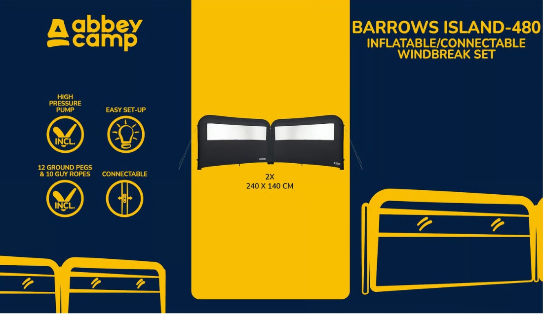 Windscherm Opblaasbaar 2x 2.40 Meter · BARROWS ISLAND-480 ·